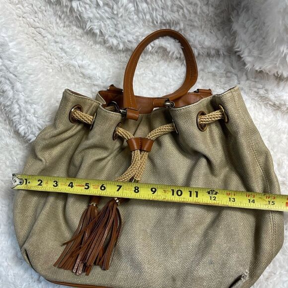 Michael Kors canvas faded gold shoulder bag Gold Threads Drawstring Rope Tassels - Picture 8 of 16